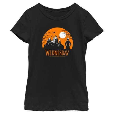 Girl's Wednesday Halloween Haunted House  Graphic T-Shirt