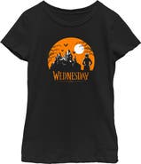 WEDNESDAY Girl's Wednesday Halloween Haunted House Graphic T-Shirt