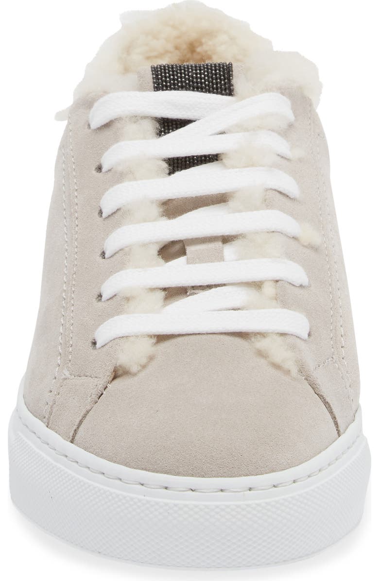 Brunello Cucinelli Monili Detail Genuine Shearling Lined Suede Sneaker, Alternate, color,