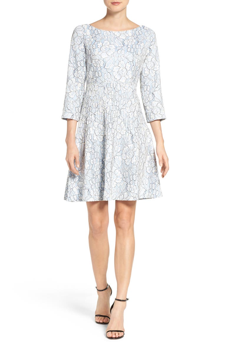 Embroidered Floral Fit & Flare Dress, Alternate, color, IVORY/ BLUE