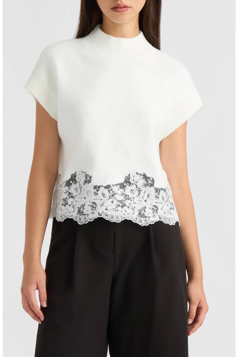 Lace Hem Sleeveless Mock Neck Sweater, Main, color, MARSHMALLOW