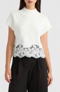 NVLT Lace Hem Sleeveless Mock Neck Sweater