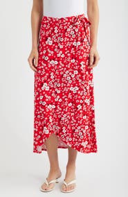 Loveappella Floral Faux Wrap Knit Midi Skirt