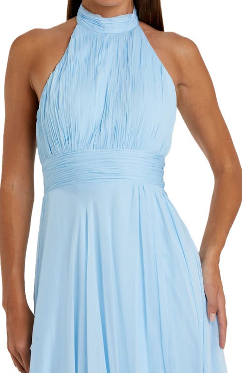 Mac Duggal High Neck Tiered Chiffon Halter Gown In Sky Blue