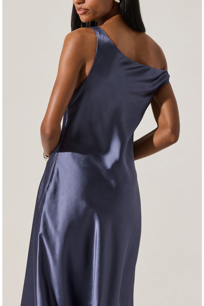 Elain One-Shoulder Satin Dress, Alternate, color, INDIGO