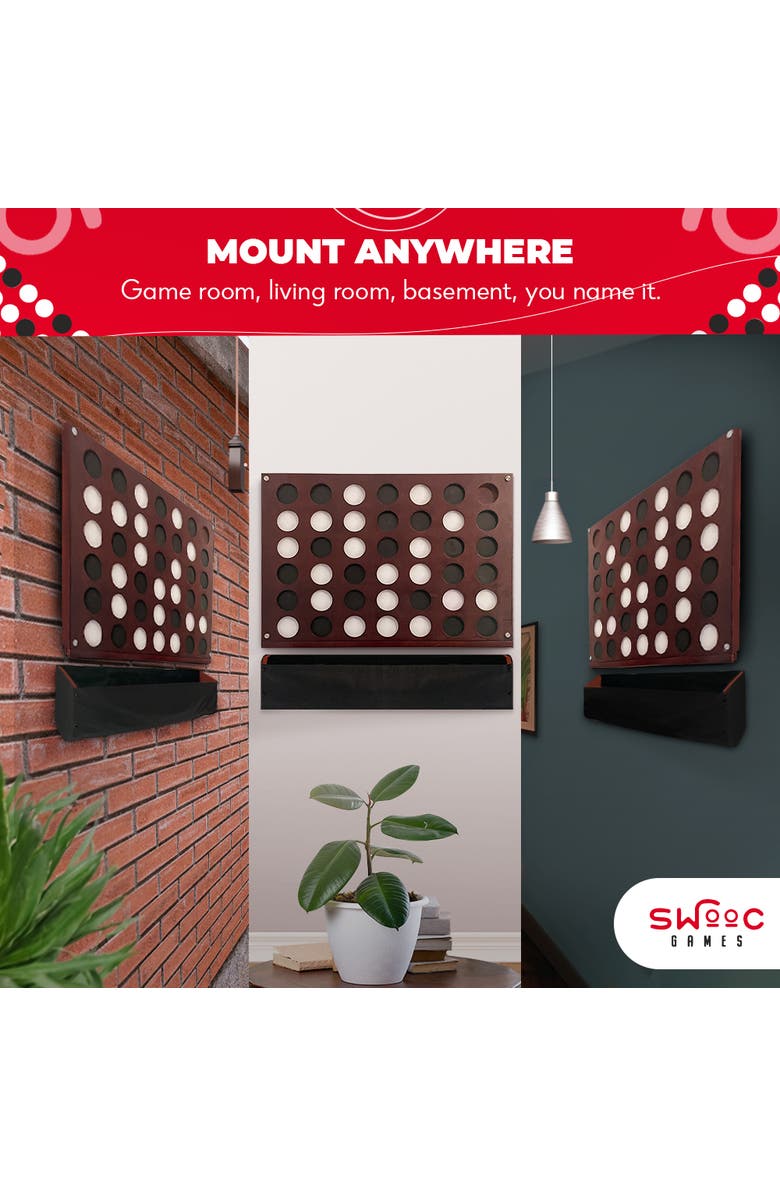 Swooc Games Wall Mounted Giant 4 In A Row Game, Alternate, color, Brown