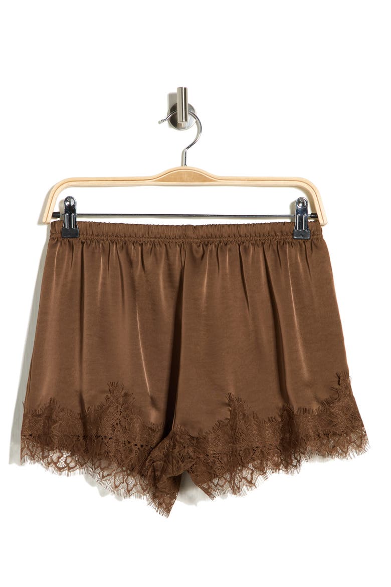 Lace Trim Satin Shorts, Alternate, color, BROWN TERRA
