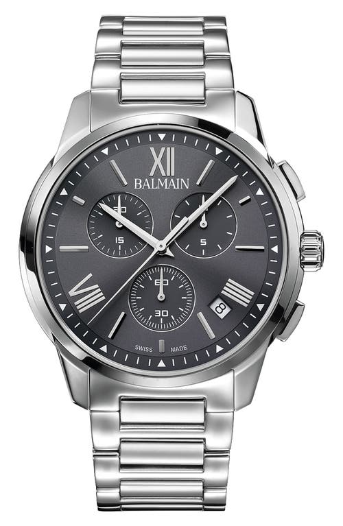 Balmain Watches Athracite Bracelet Chronograph Watch, 42mm In Stainless Steel