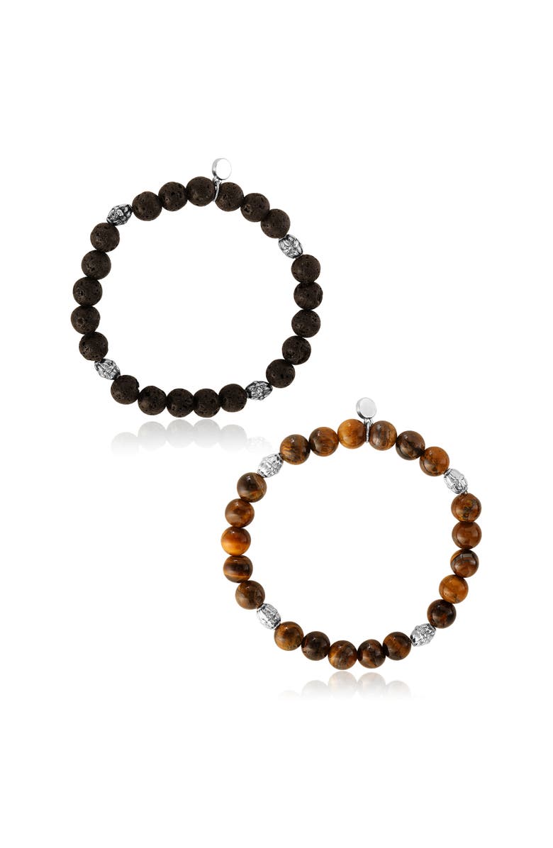 Lucky Brand Stone Stretch Beaded Bracelets, Alternate, color, Black, Brown