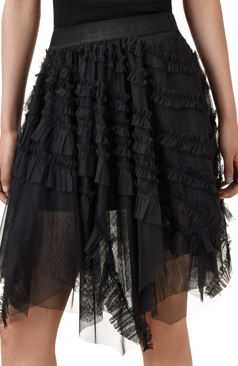 AllSaints Jayde Handkerchief Hem Tulle Skirt, Alternate, color, Black