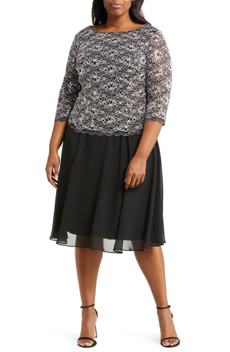 Alex Evenings Sequin Lace & Chiffon Dress, Main, color, 