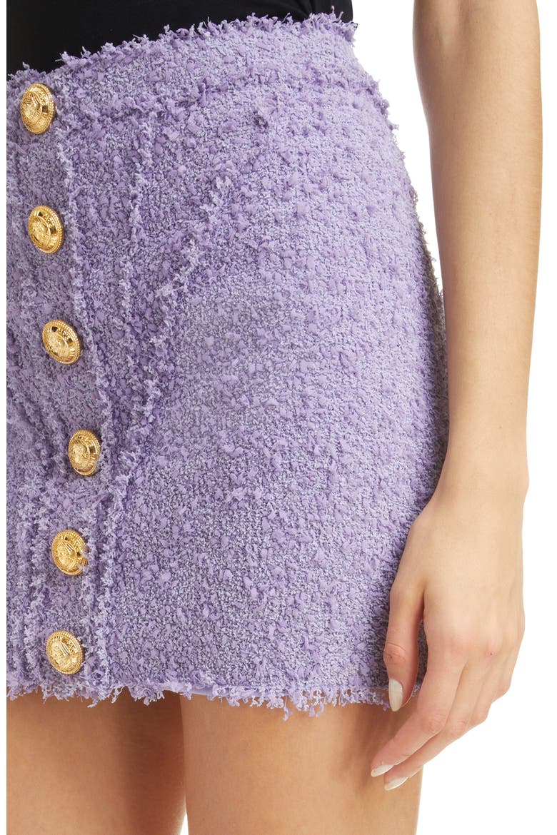 Embellished Button Tweed Miniskirt, Alternate, color, LIGHT LILAC