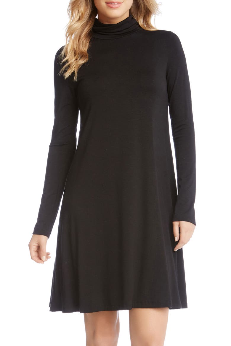 Turtleneck A-Line Dress, Alternate, color, BLACK
