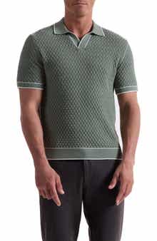 Bugatchi Johnny Collar Basket Stitch Cotton Blend Polo Sweater