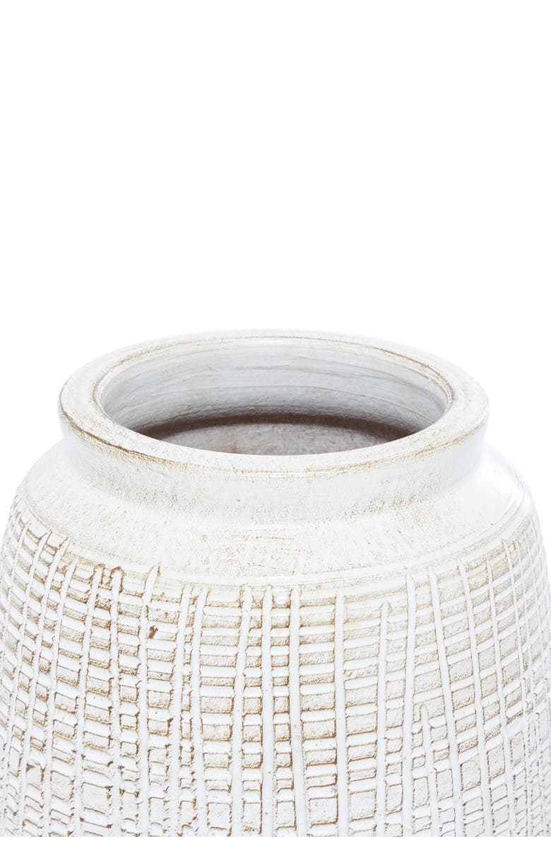 GINGER BIRCH STUDIO White Ceramic Carved Vase with Crosshatch Design, Alternate, color, White