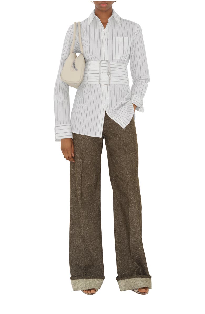 Burberry Regular Fit Striped Cotton Shirt, Main, color, String/Coal