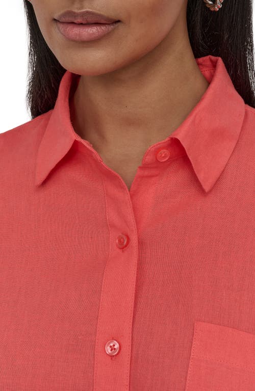 Dkny Jeans Oversize Linen Blend Crop Button-up Shirt In Red