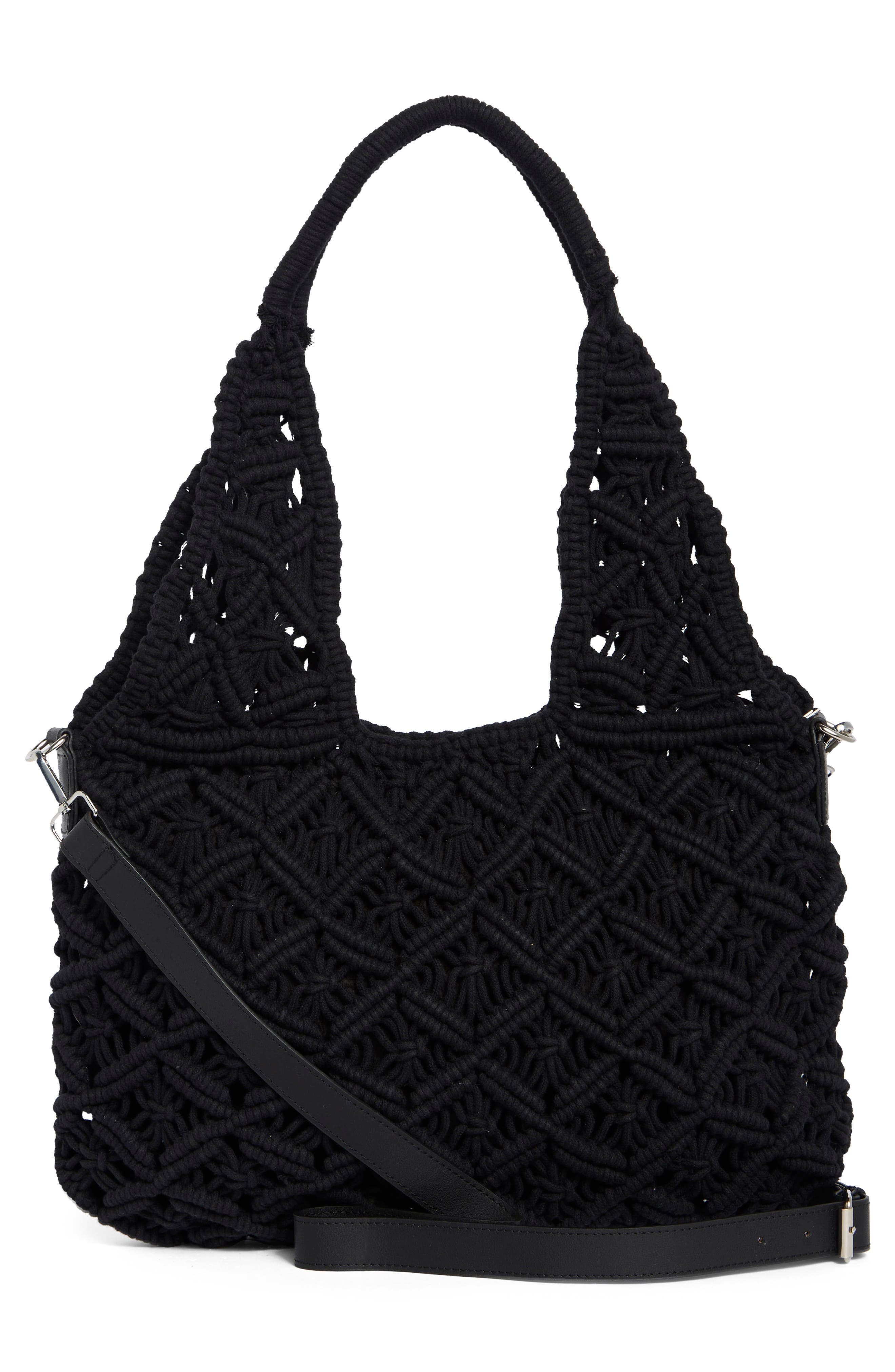 Collection XIIX Large Macramé Tote Bag, Alternate, color, Black