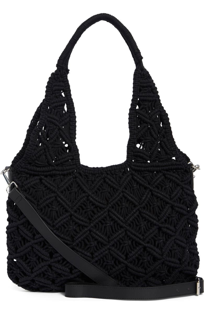 Collection XIIX Large Macramé Tote Bag, Alternate, color, Black