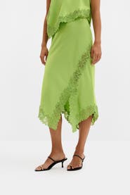 Malina Heylin Asymmetric Lace Hem Midi Skirt