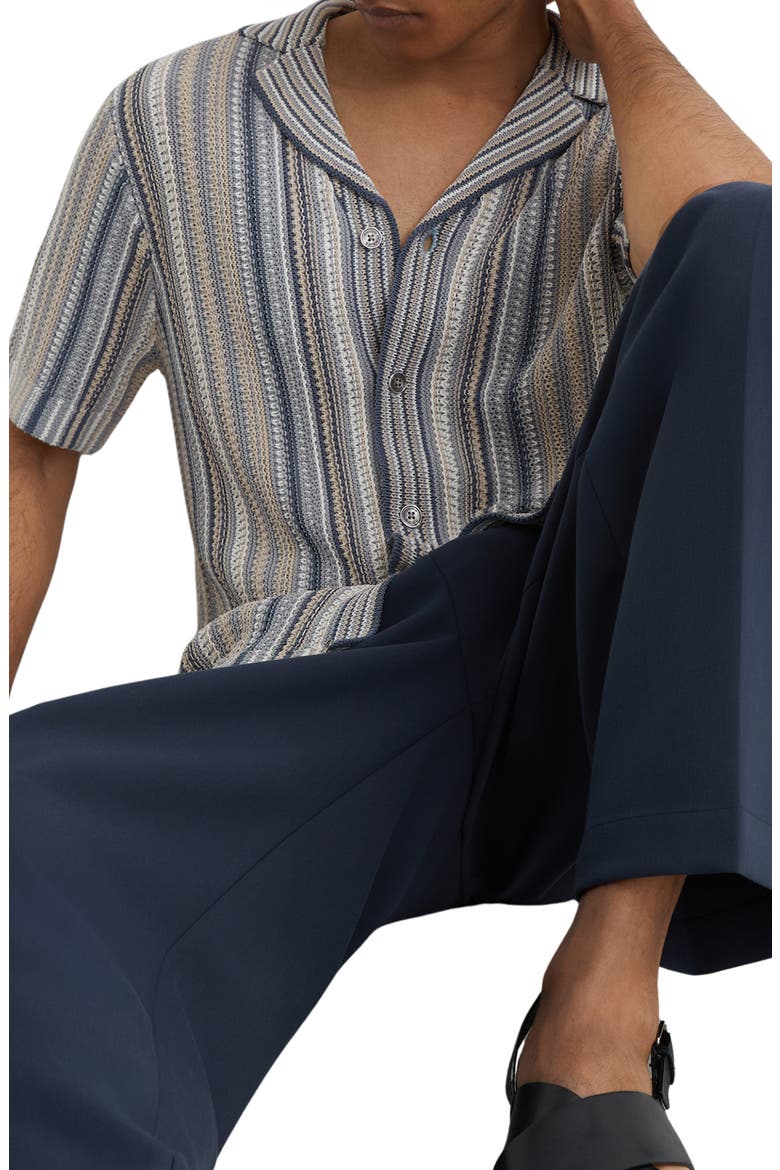 Caden Striped Button-Up Camp Shirt, Alternate, color, BLUE/ CAMEL