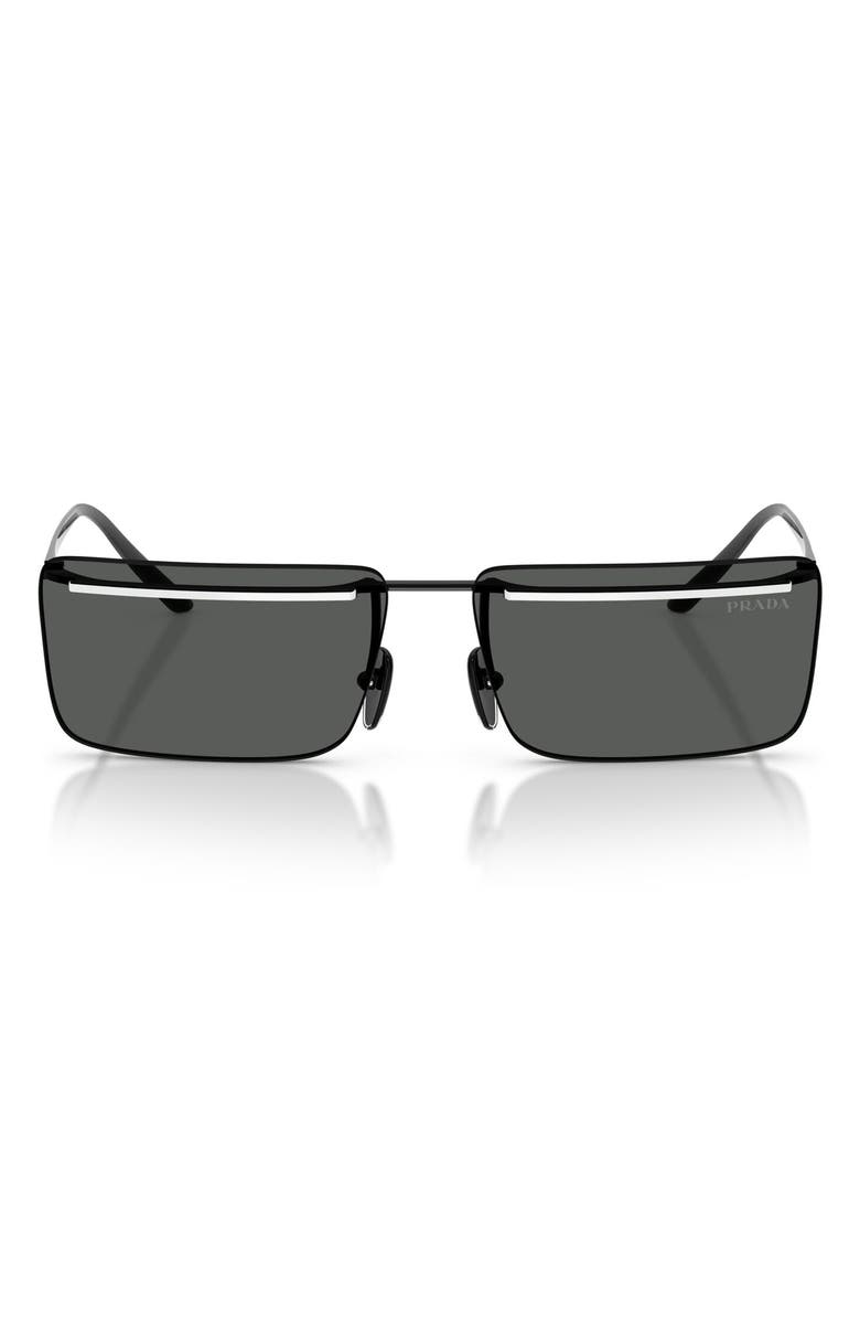 Prada 60mm Rectangular Sunglasses, Main, color, Black/ White / Dark Grey