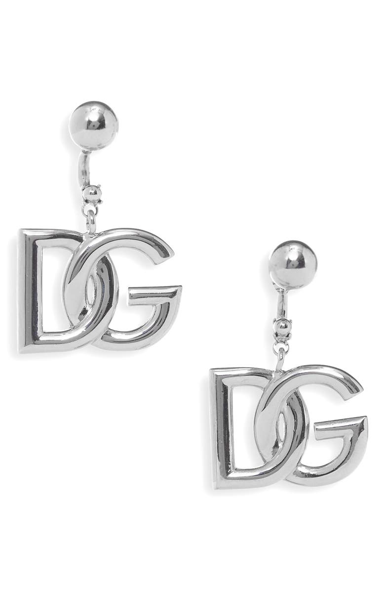 Dolce&Gabbana Logo Drop Back Earrings, Main, color, Silver