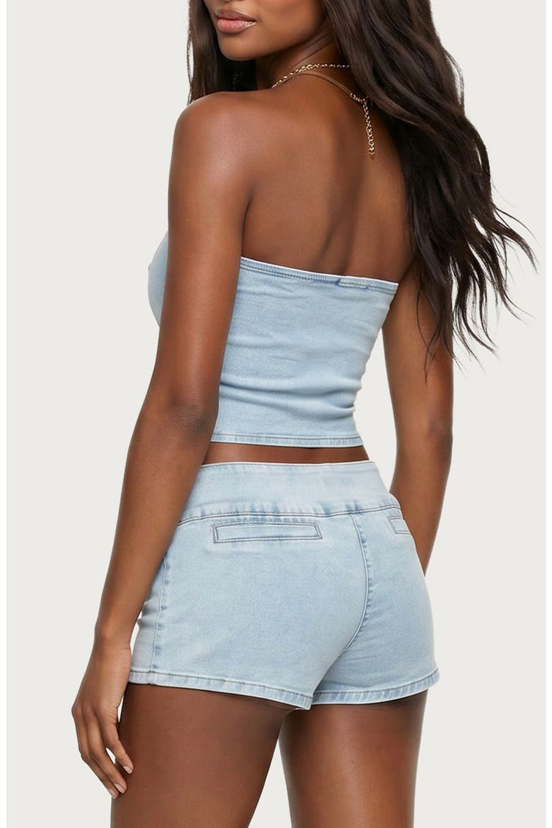 Zaida Strapless Handkerchief Hem Denim Top, Alternate, color, LIGHT-BLUE