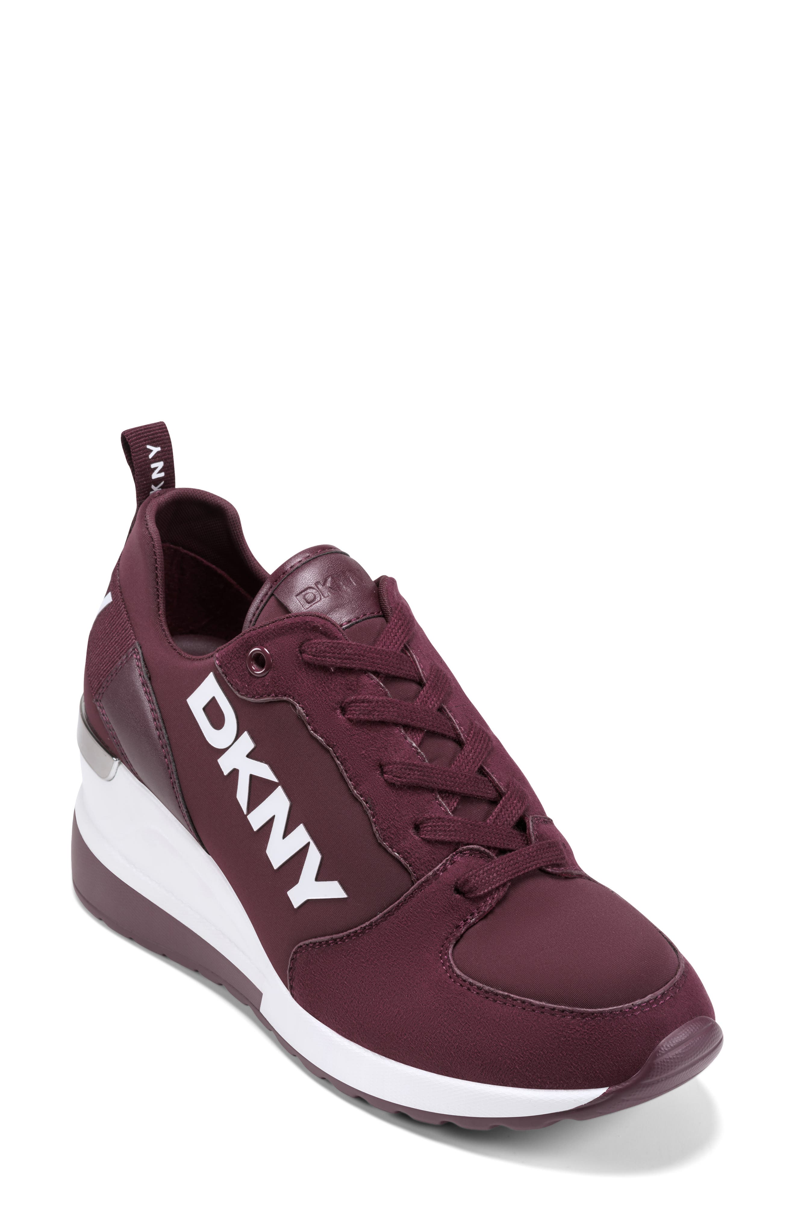 DKNY Cait Wedge Sneaker, Main, color, Burgundy