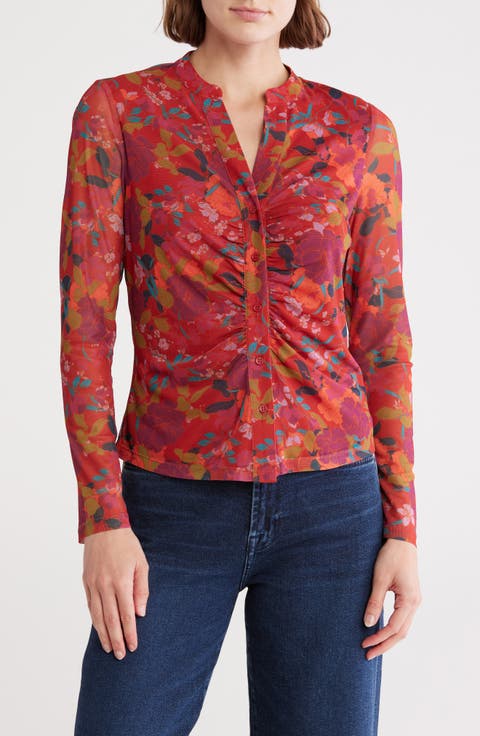 Ruched Button-Up Shirt