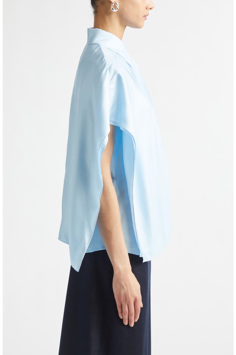 Layered Short Sleeve Silk Twill Button-Up Shirt, Alternate, color, 4052 OXFORD BLUE