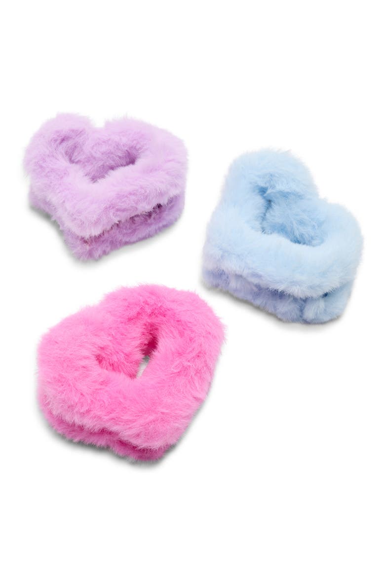 Kids' 3-Pack Fuzzy Heart Claw Clips, Main, color, MULTI