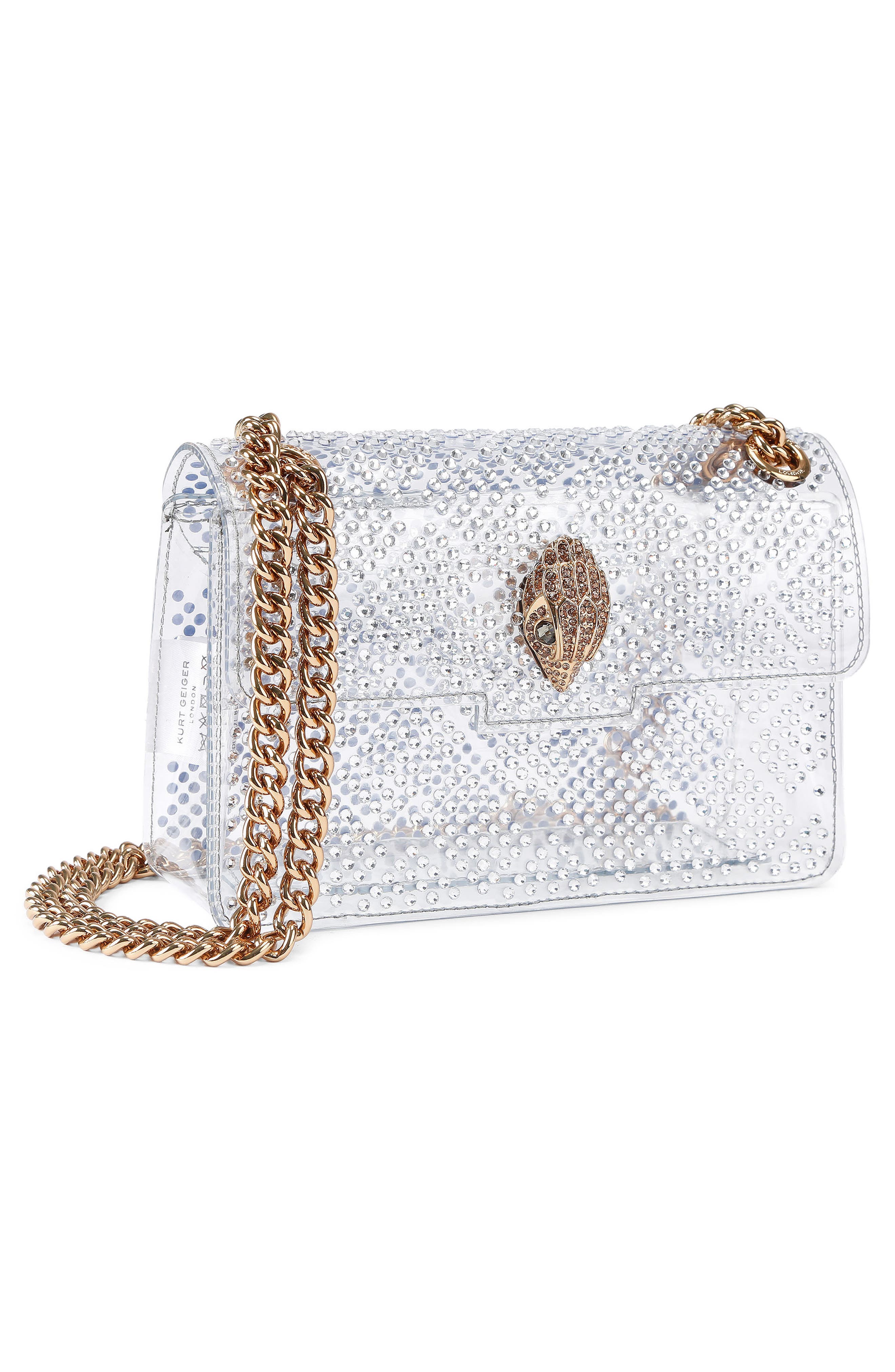 Kurt Geiger London Mini Kensington Vinyl Convertible Clear Crossbody Bag, Alternate, color, Silver