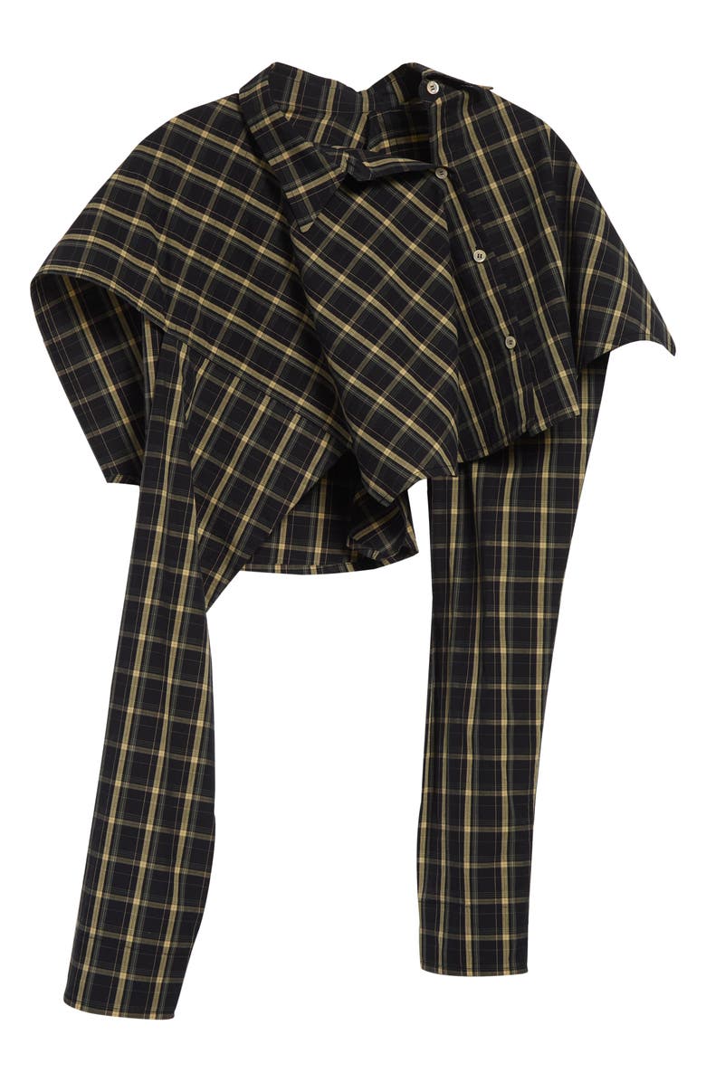 EENK Muffler Asymmetric Plaid Crop Cotton & Linen Button-Up Shirt, Alternate, color, 