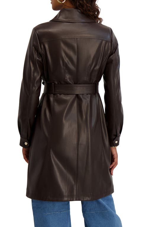 Kensie Belted Faux Leather Trench Coat In Brown