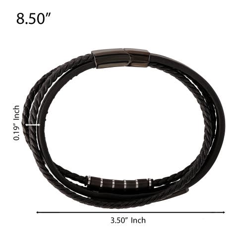 Lucky Brand Stainless Steel 3-row Cord Bracelet In Black