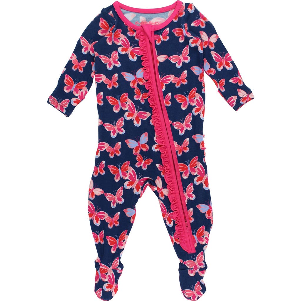 Rufflebutts Baby Girls Softsnooze Ruffle One Piece Footie Pajama In Blue