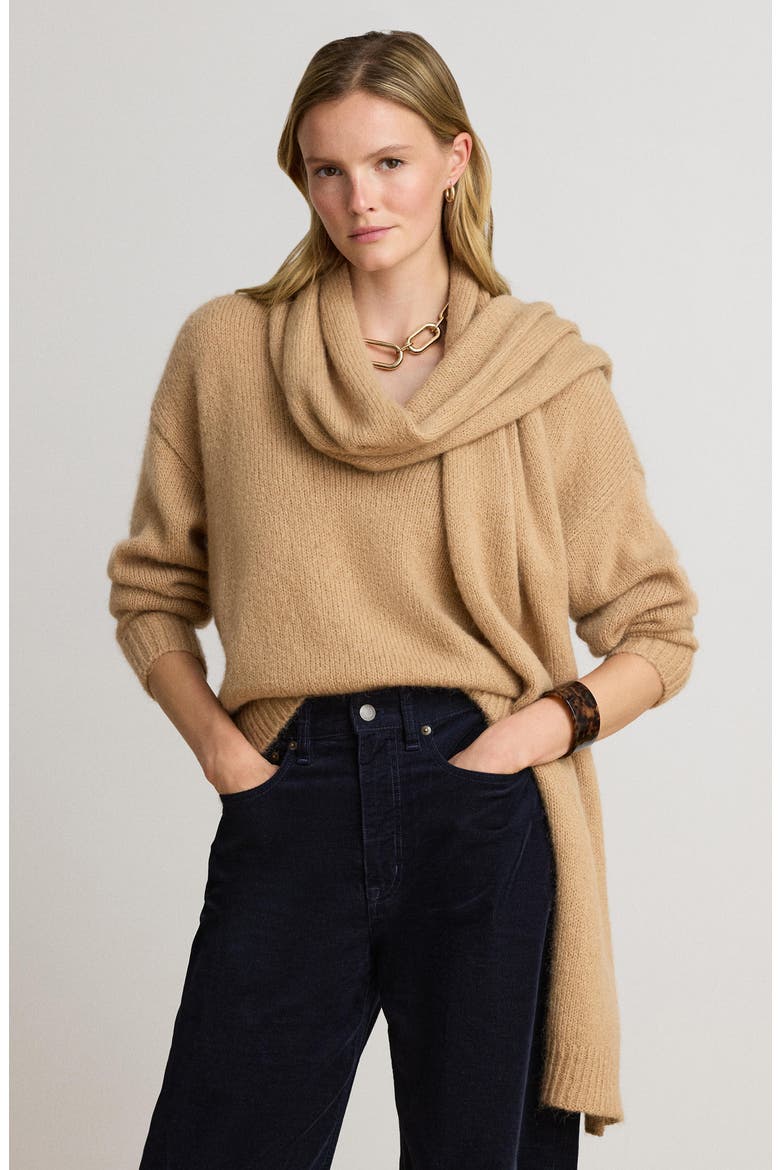 V-Neck Sweater & Scarf Set, Alternate, color, CAMEL BEIGE