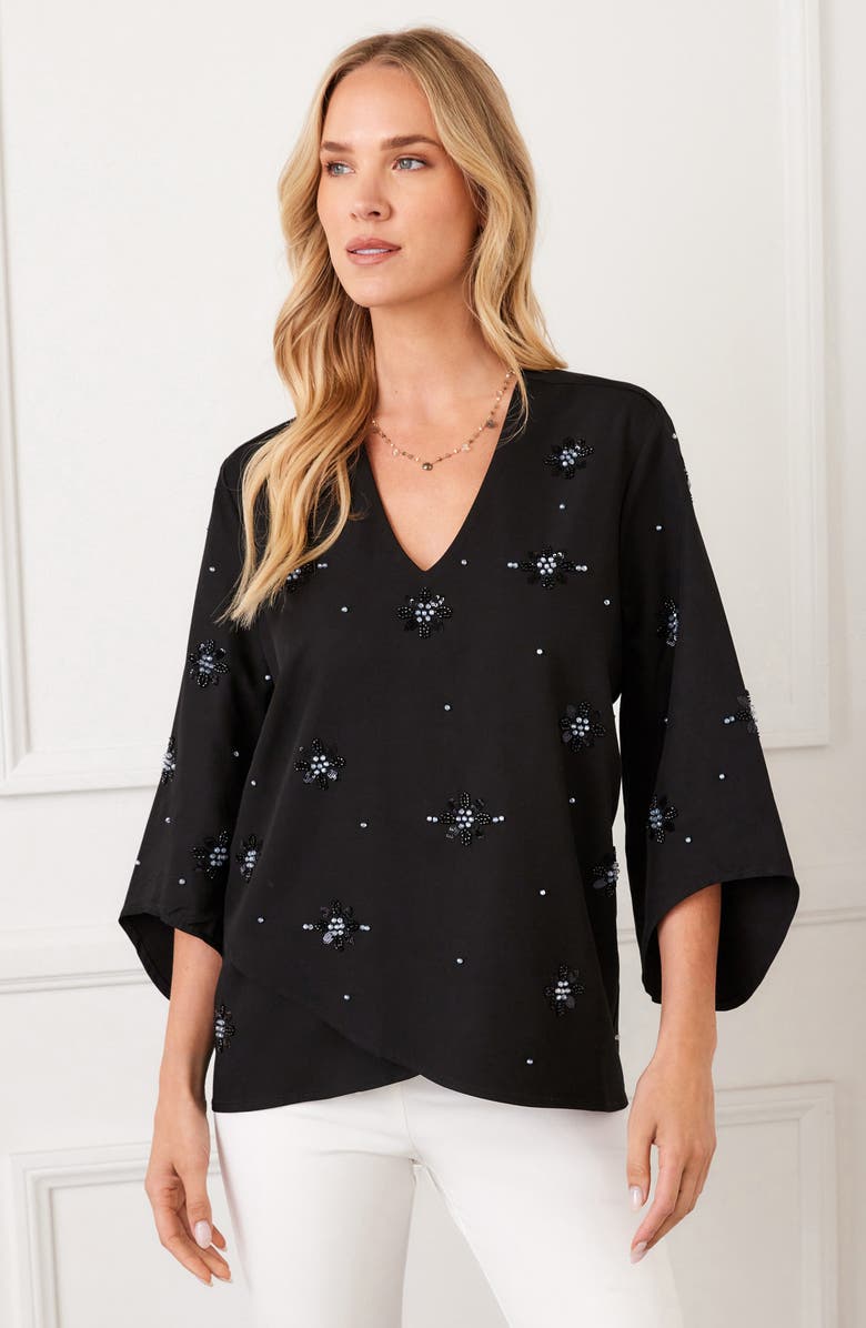 Karen Kane Embellish Asymmetric Top, Alternate, color, Black