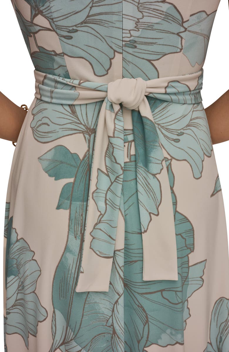 Donna Karan New York V-Neck A-Line Dress, Alternate, color, Vellum/ Waterlily Multi