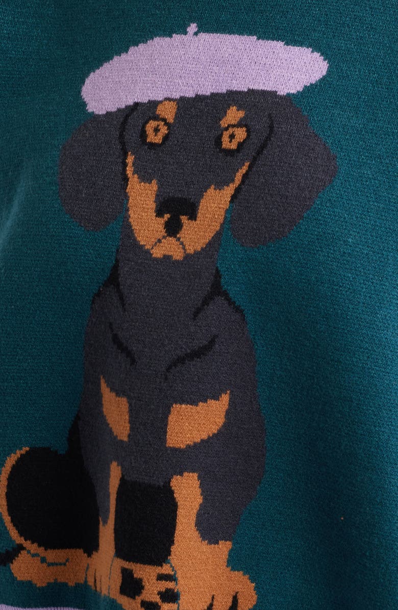 Dressed in Lala Weenie Dog Jacquard Sweater & Wide Leg Pants Set, Alternate, color, Teal