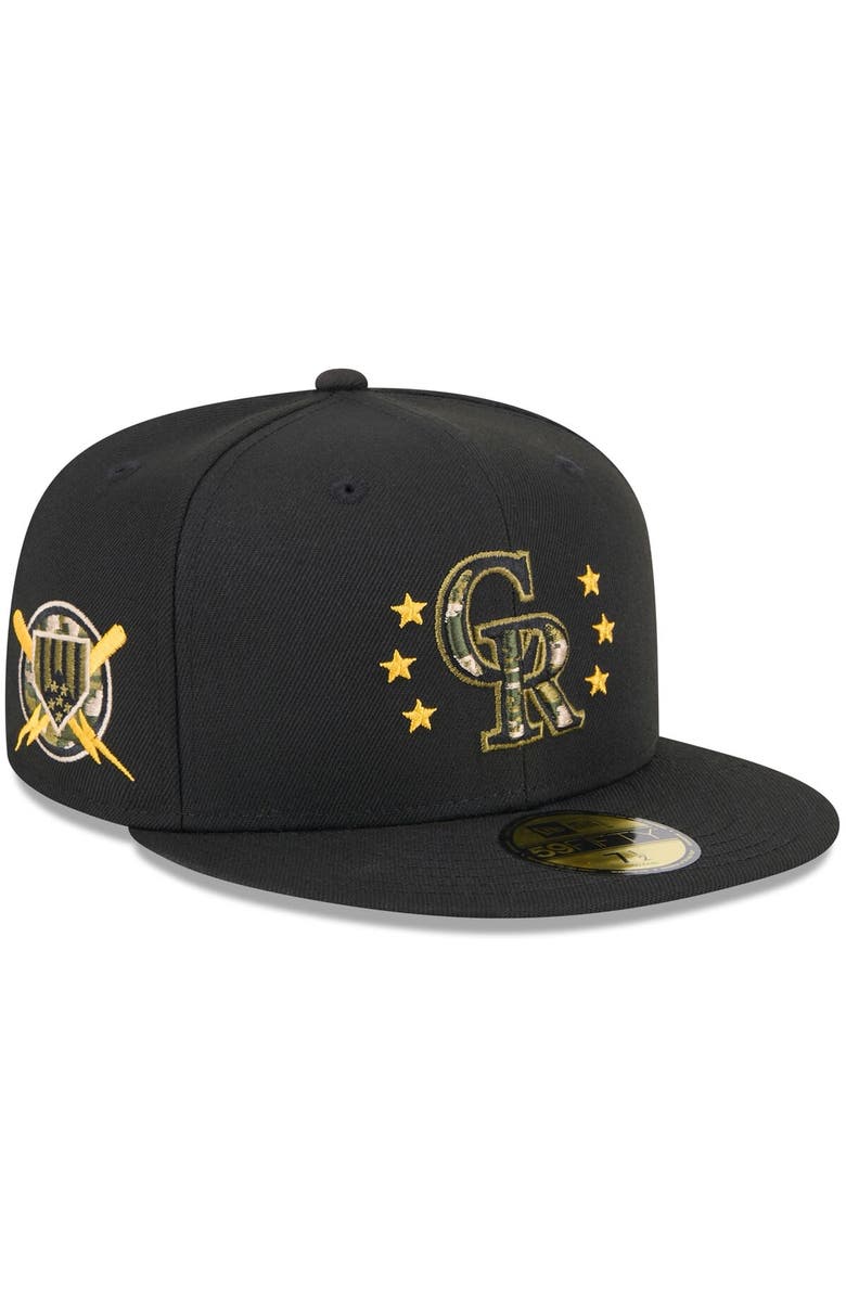 New Era Men's New Era Black Colorado Rockies 2024 Armed Forces Day On-Field 59FIFTY Fitted Hat, Main, color, Black