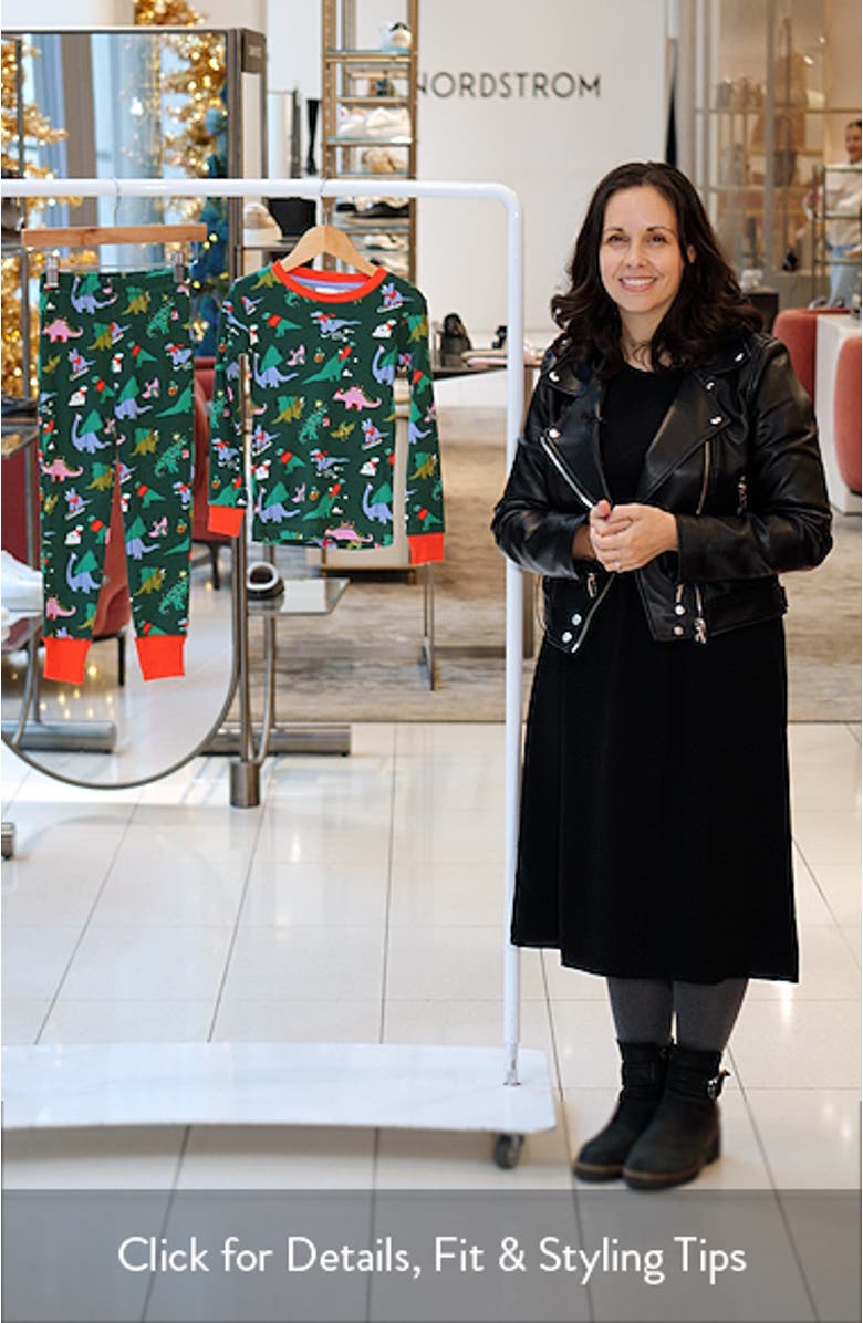 Kids' Festive Dino Print Fitted Two-Piece Cotton Pajamas, sales video thumbnail