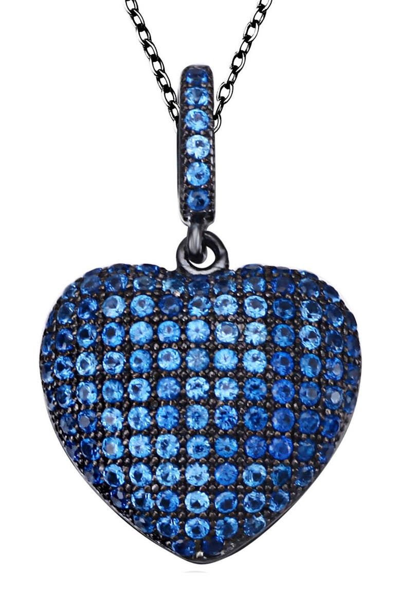 Blue Sterling Silver CZ Heart Pendant Necklace, Alternate, color, BLUE