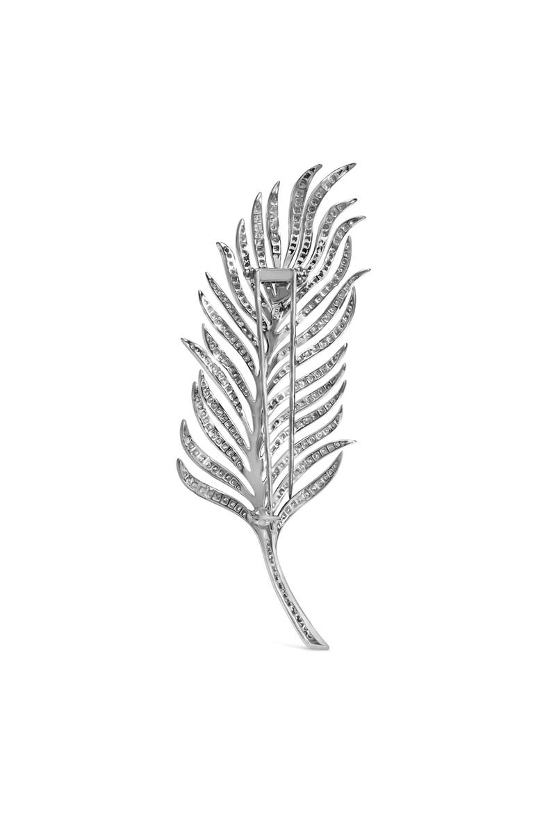 18K White Gold 2 7/8 Cttw Diamond Feather Brooch Pin, Alternate, color, White