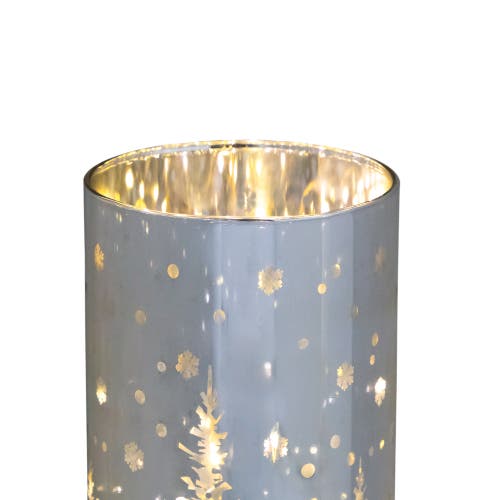 Northlight Led Lighted Winter Pine Trees Glass Hurricane Christmas Candle Decoration In Gray