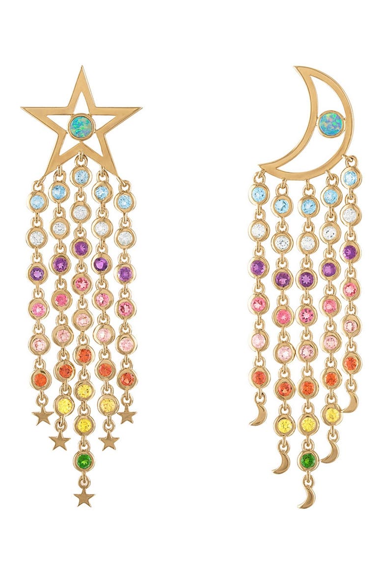 Supernova 14k Gold Multi-Stone Mismatched Drop Earrings, Main, color, RAINBOW