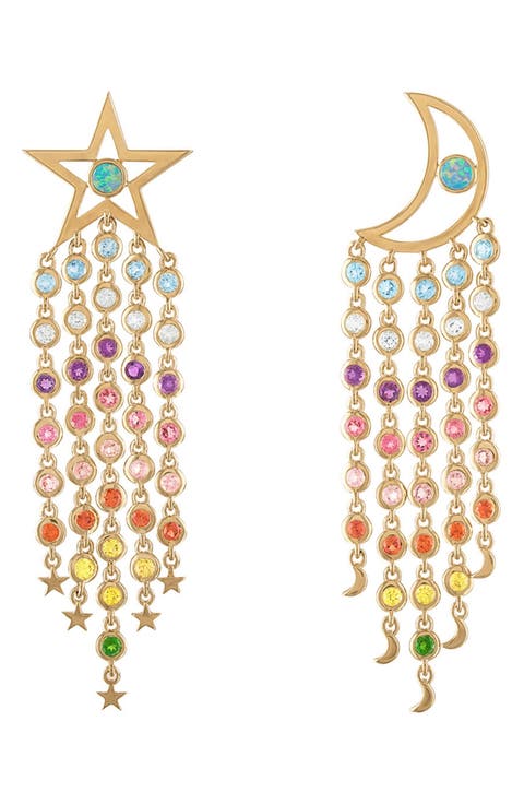 Supernova 14k Gold Multi-Stone Mismatched Drop Earrings