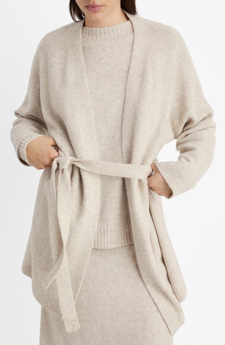 MANGO Longline Tie Belt Cardigan, Main, color, Beige