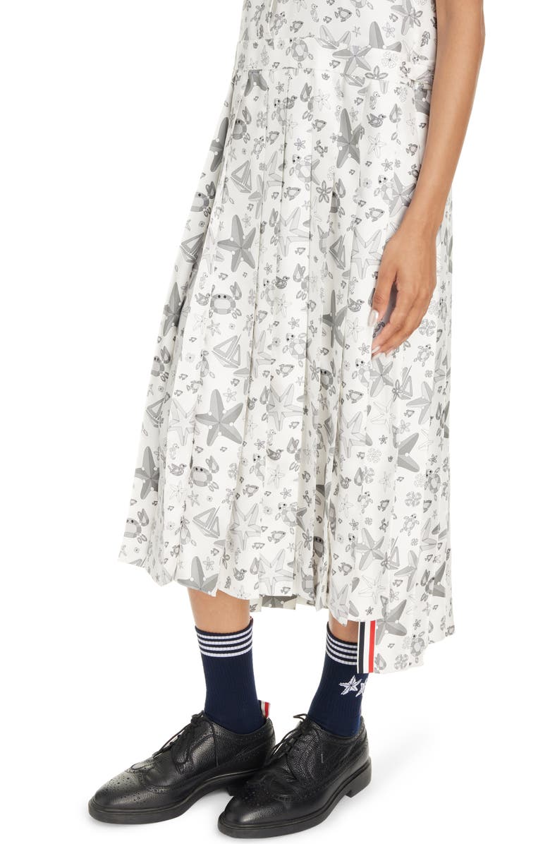 Thom Browne Nautical Crystal Print Sleeveless Pleated Silk Shirtdress, Alternate, color, White